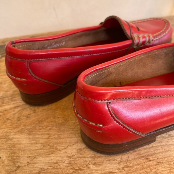 RALPH LAUREN Vtg 80’s Red Leather Loafers Sz 6B Mint RARE Handmade in Maine USA! - Picture 9 of 12
